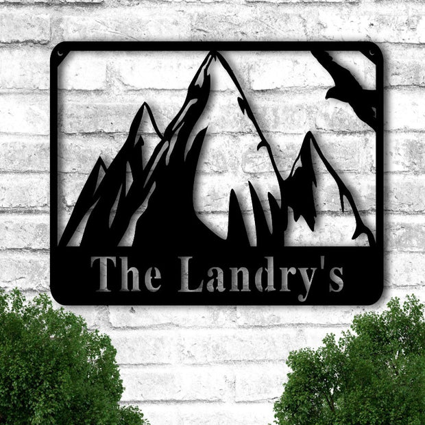 Personalized Mountain Metal Family Name Sign