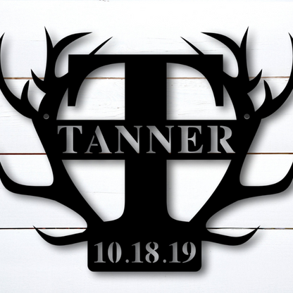 Custom Metal Name Sign With Antlers