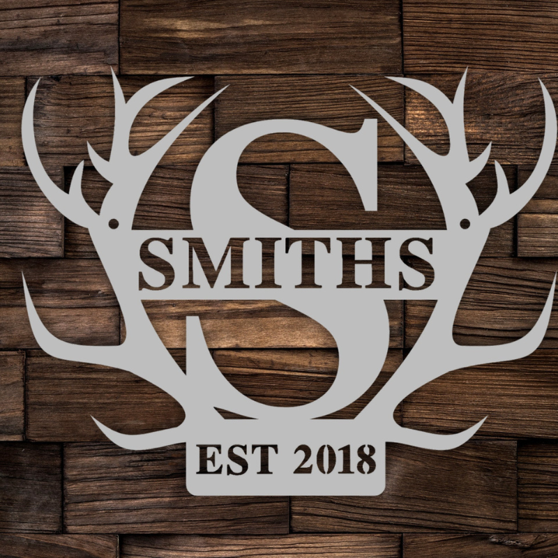 Custom Metal Name Sign With Antlers