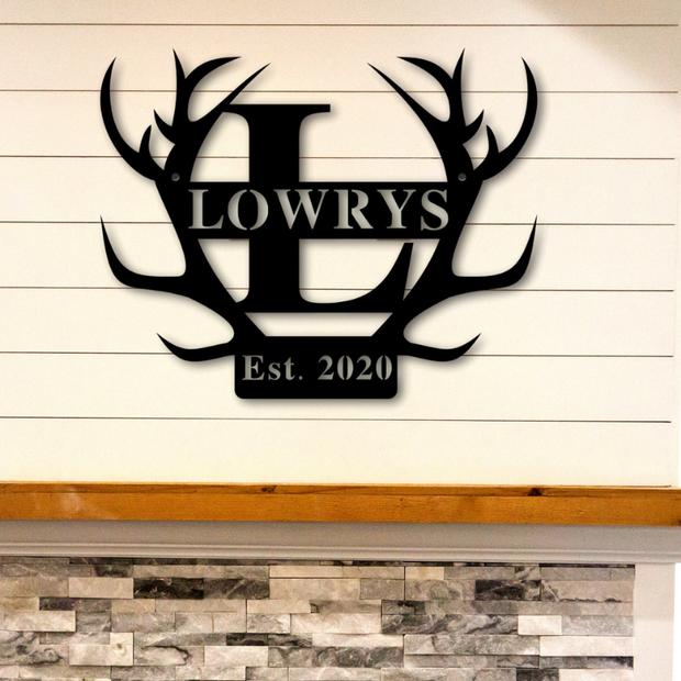 Custom Metal Name Sign With Antlers