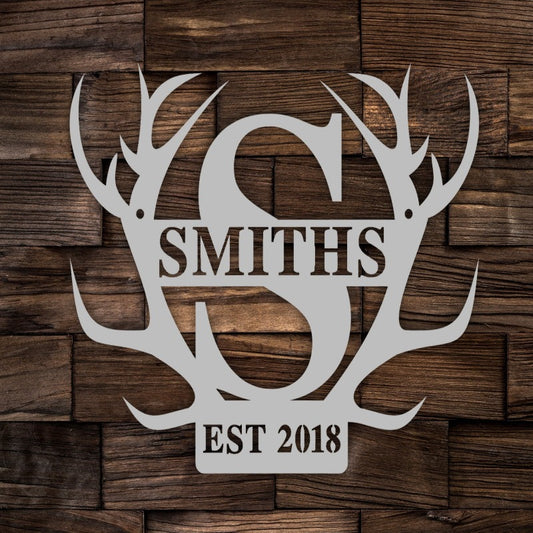 Deer Antler Established Family Metal Sign