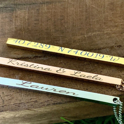 Laser Engraved Vertical Bar Necklaces