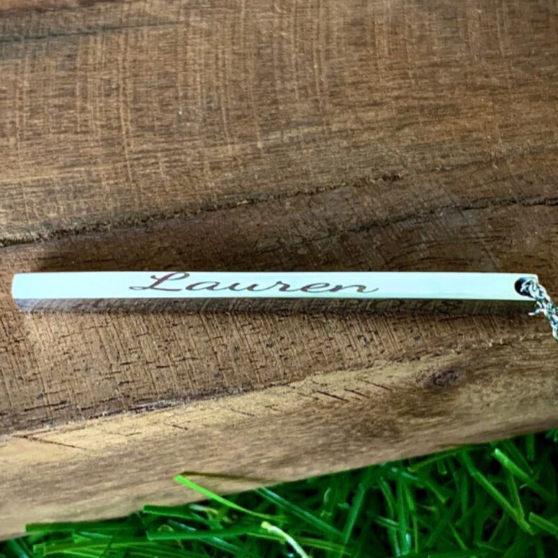 Laser Engraved Vertical Bar Necklaces