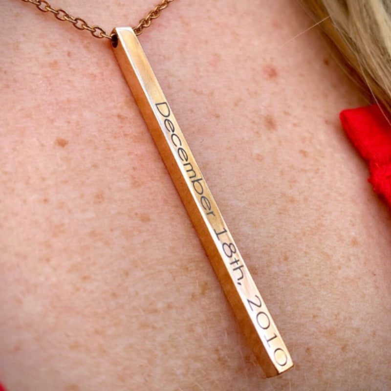 Laser Engraved Vertical Bar Necklaces