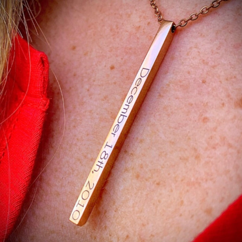 Laser Engraved Vertical Bar Necklaces