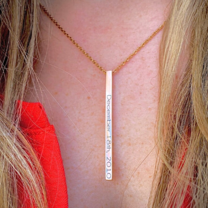 Laser Engraved Vertical Bar Necklaces