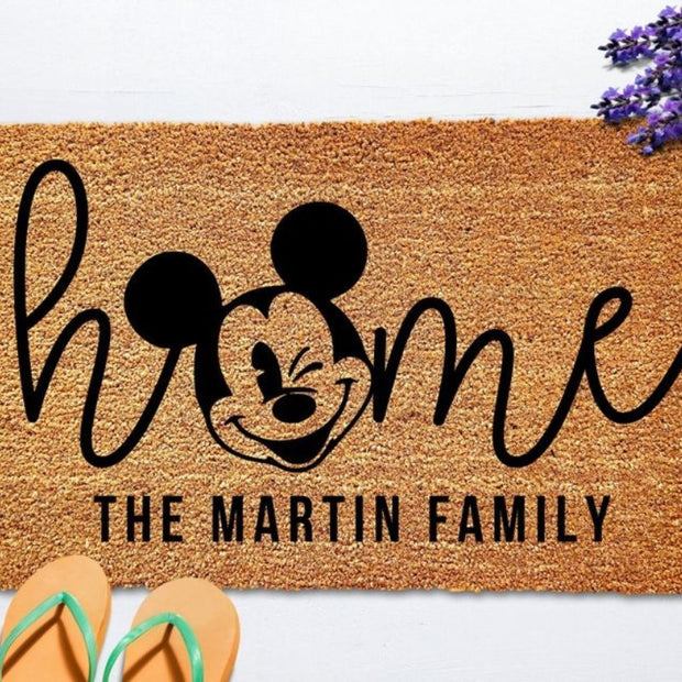 Personalized Mickey Print Family Name Doormat