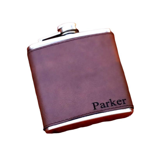 Personalized Leather Flask Set