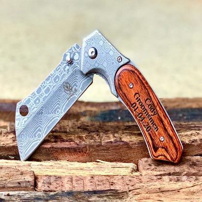 Personalized Engraved Damascus Pocket Knife