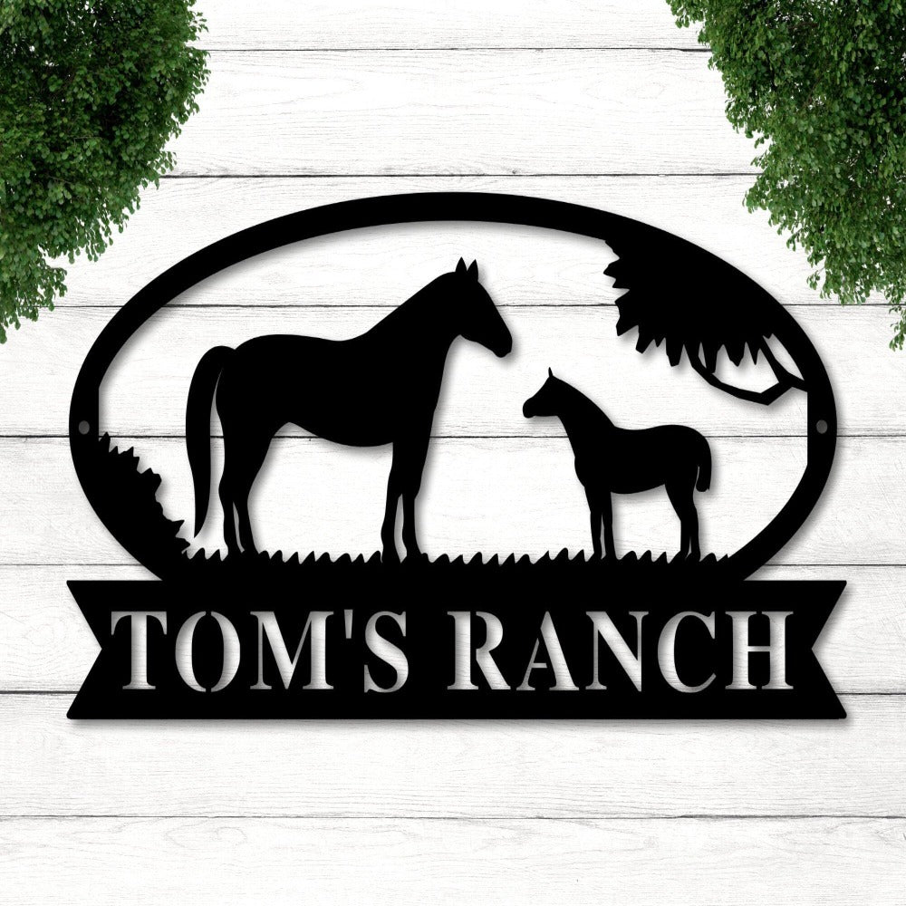 Personalized Horse Ranch Metal Equestrian Decor Sign
