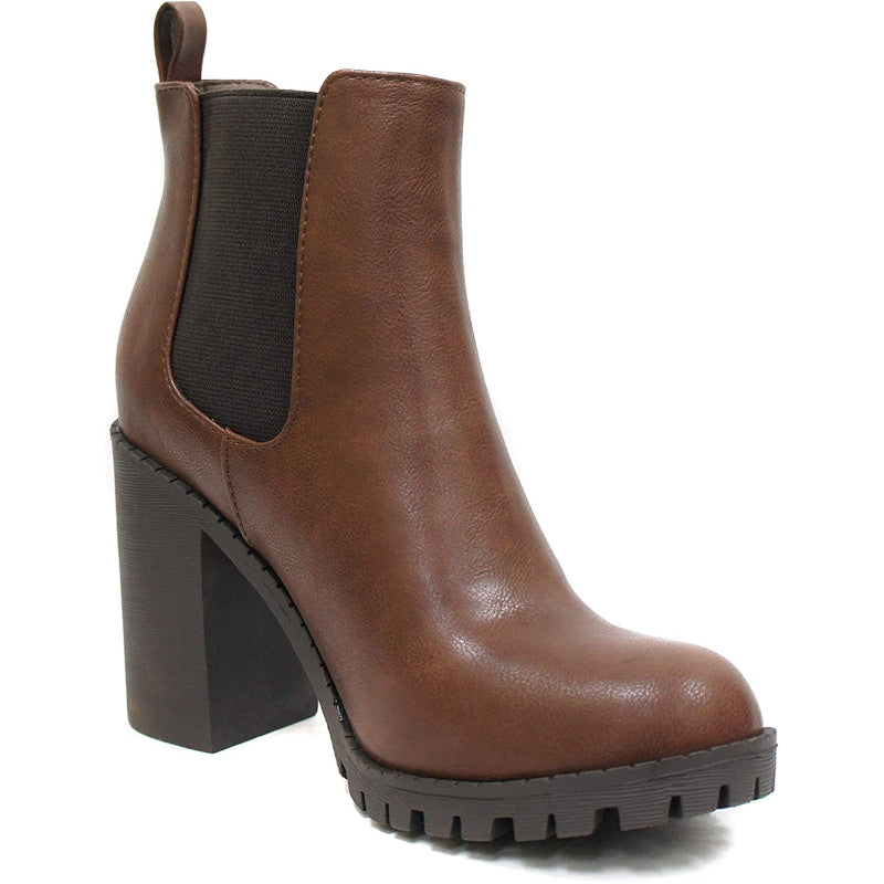 Ankle Boot With Lug Sole Elastic Gore & Chunky Heel