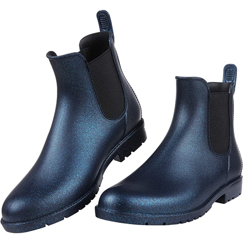 Women's Ankle Rain Boots Waterproof Shiny Chelsea Boots