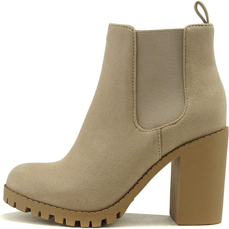 Ankle Boot With Lug Sole Elastic Gore & Chunky Heel